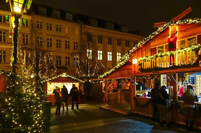 Copenhagen Private Christmas Walking Tour with Gløgg - Stork Fountain stop, performances, souvenirs, and baked-apple comfort food